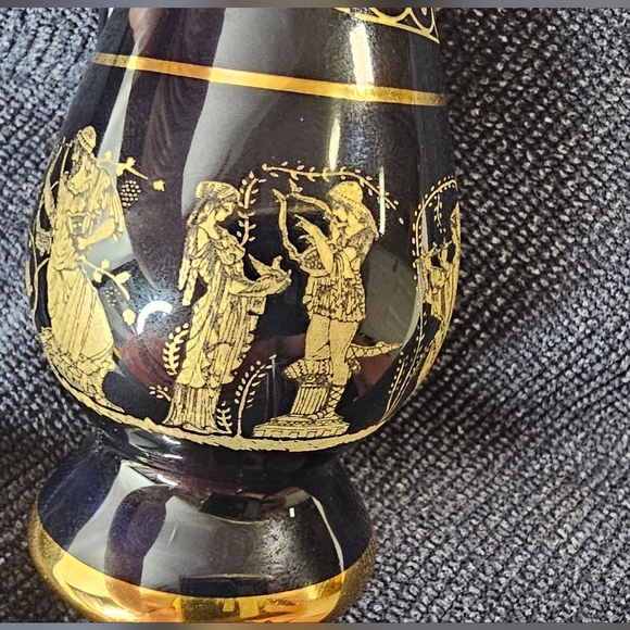 Vintage 5.5" Adis Black Greek Hand painted Vase 24K Gold detail W/Handle - Picture 11 of 11